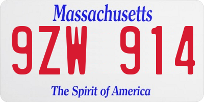 MA license plate 9ZW914