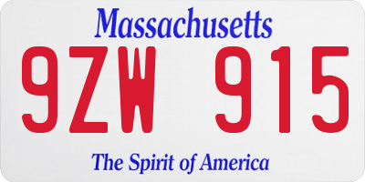 MA license plate 9ZW915