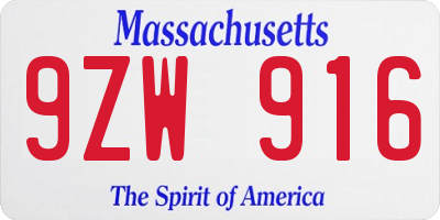 MA license plate 9ZW916