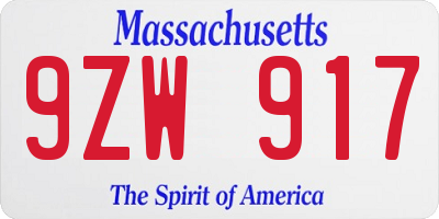 MA license plate 9ZW917