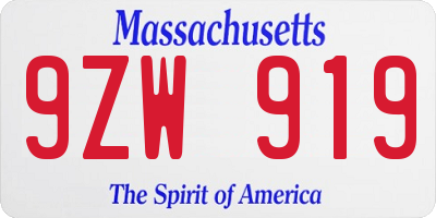 MA license plate 9ZW919