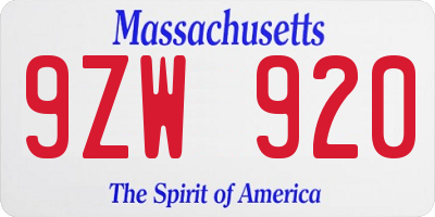 MA license plate 9ZW920