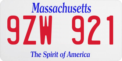 MA license plate 9ZW921