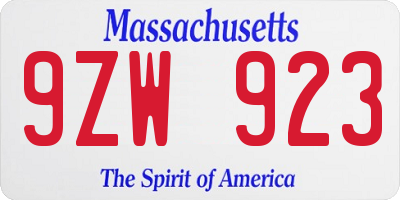 MA license plate 9ZW923