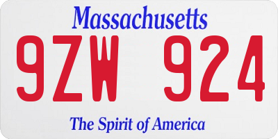 MA license plate 9ZW924