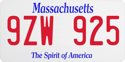 MA license plate 9ZW925