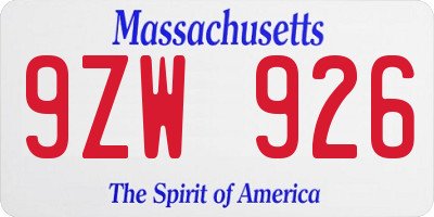 MA license plate 9ZW926