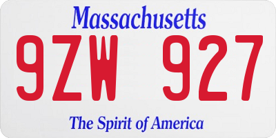 MA license plate 9ZW927