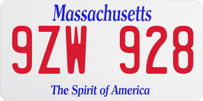 MA license plate 9ZW928