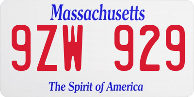 MA license plate 9ZW929