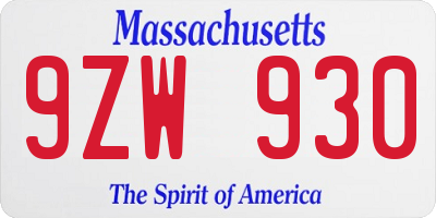 MA license plate 9ZW930