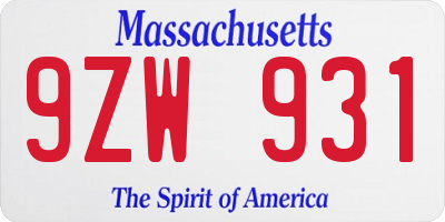 MA license plate 9ZW931