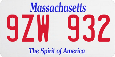 MA license plate 9ZW932