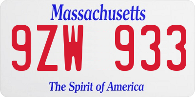 MA license plate 9ZW933