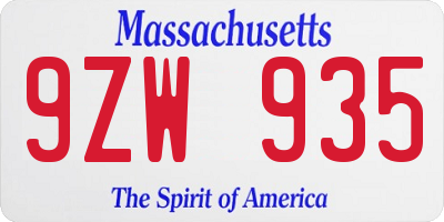 MA license plate 9ZW935