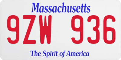 MA license plate 9ZW936