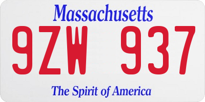 MA license plate 9ZW937