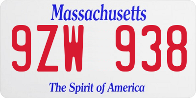 MA license plate 9ZW938