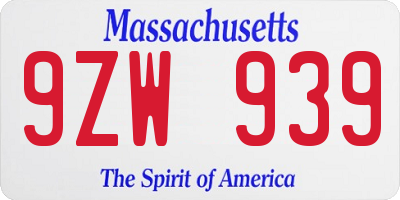 MA license plate 9ZW939