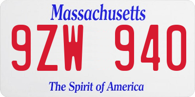 MA license plate 9ZW940