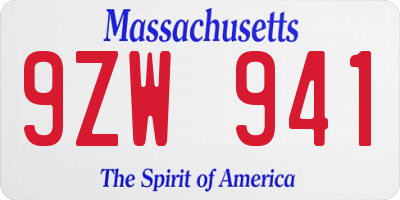 MA license plate 9ZW941