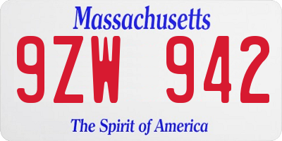 MA license plate 9ZW942