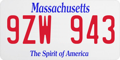 MA license plate 9ZW943