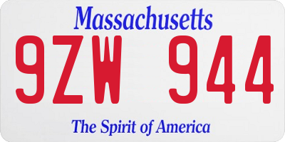 MA license plate 9ZW944