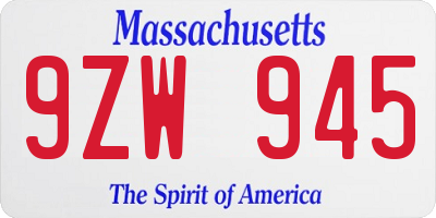 MA license plate 9ZW945