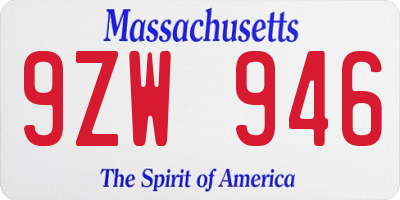 MA license plate 9ZW946