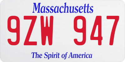 MA license plate 9ZW947