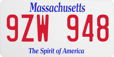 MA license plate 9ZW948