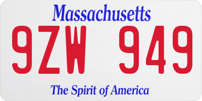 MA license plate 9ZW949