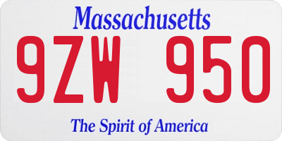 MA license plate 9ZW950