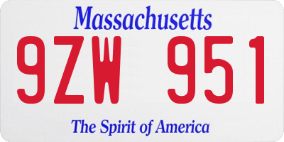 MA license plate 9ZW951