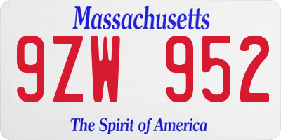 MA license plate 9ZW952