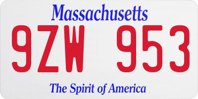 MA license plate 9ZW953