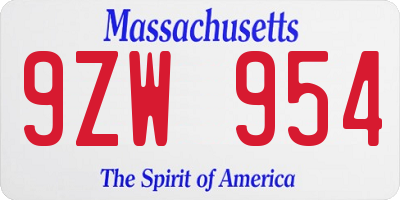 MA license plate 9ZW954