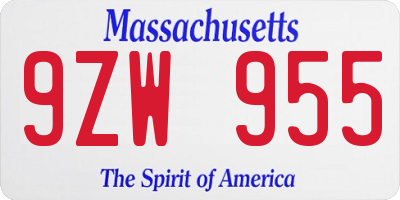 MA license plate 9ZW955