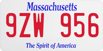 MA license plate 9ZW956