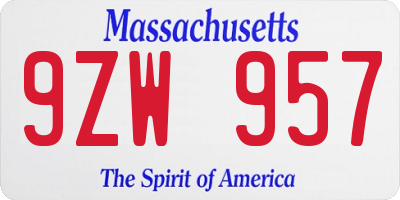 MA license plate 9ZW957