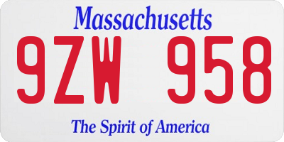 MA license plate 9ZW958