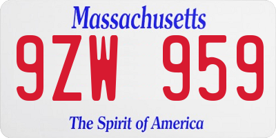 MA license plate 9ZW959