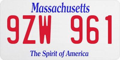 MA license plate 9ZW961