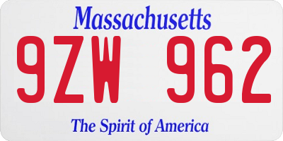 MA license plate 9ZW962