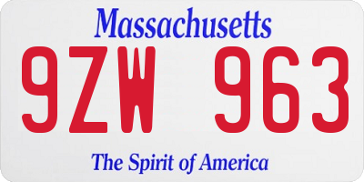 MA license plate 9ZW963