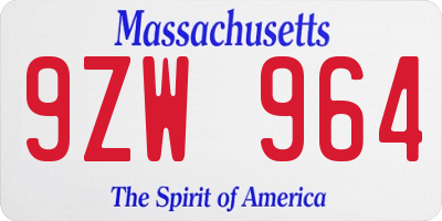 MA license plate 9ZW964