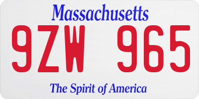 MA license plate 9ZW965