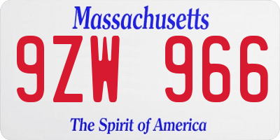 MA license plate 9ZW966