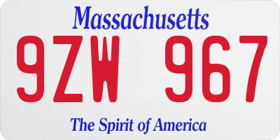 MA license plate 9ZW967